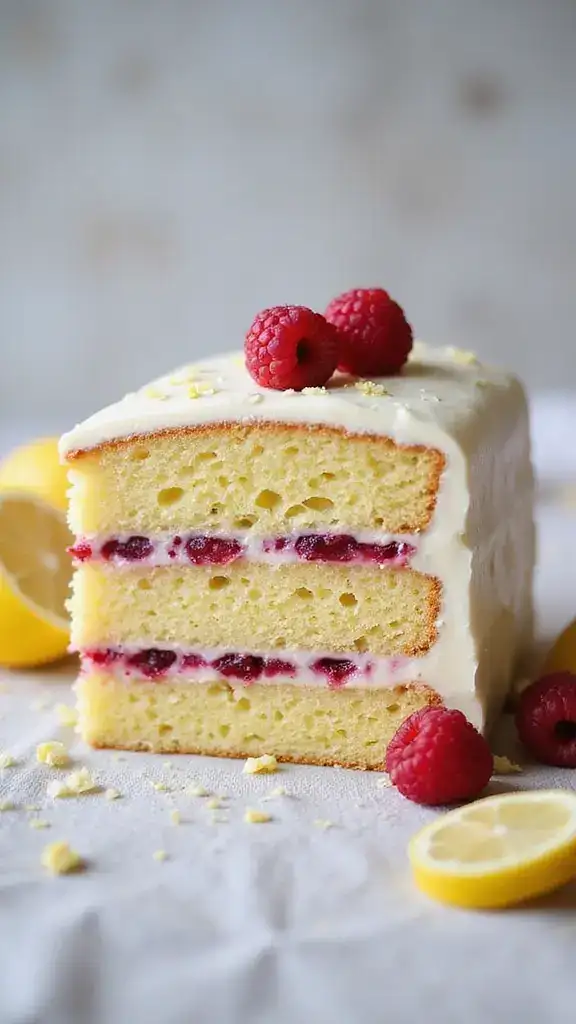 14 Delicious Vegan Lemon Cake Recipes That Even Non-Vegans Will Love! - 10. Vegan Lemon Cake with Raspberry Filling