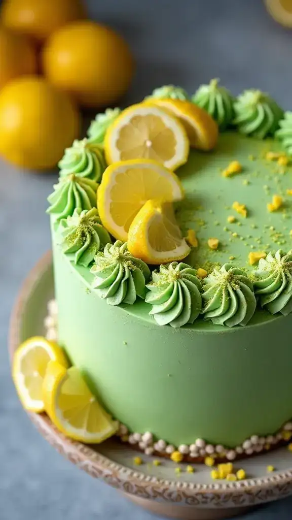 14 Delicious Vegan Lemon Cake Recipes That Even Non-Vegans Will Love! - 11. Vegan Lemon Cake with Matcha Frosting